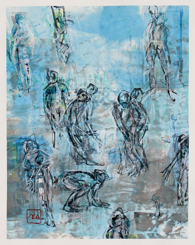 Encre de Chine, acrylique, aquarelle, pastel sur papier de riz – 30 x 40 cm